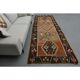 1970s Vintage Turkish Oushak Handmade Wool Cotton Orange Runner Rug 128x347