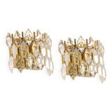 Pair of wall sconces in gilded brass and crystal by Palwa, Germany, 1970s.