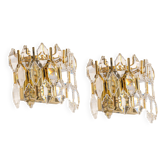 Pair of wall sconces in gilded brass and crystal by Palwa, Germany, 1970s.