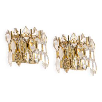 Pair of wall sconces in gilded brass and crystal by Palwa, Germany, 1970s.