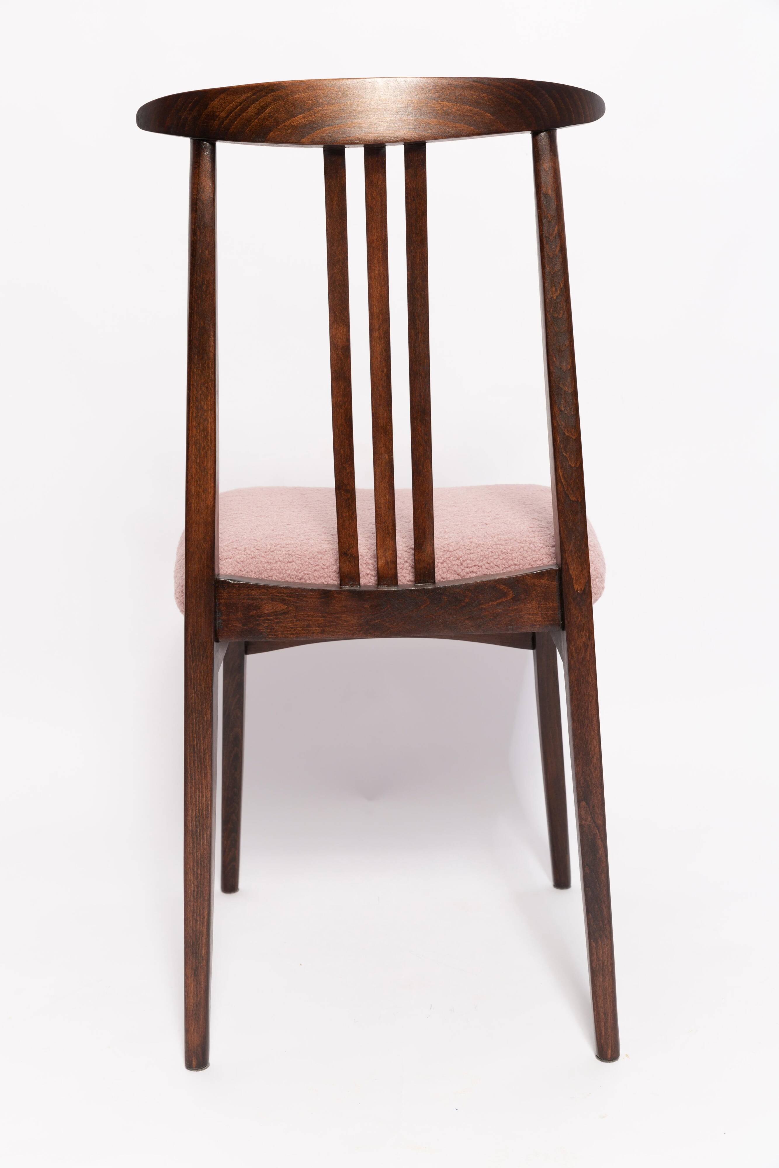 Mid-Century Beech Chair in Pale Pink Boucle, Walnut Wood, by M. Zielinski, Europe, 1960s