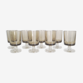 Set de 8 verres à liqueur Luminarc années 70 en verre fumé