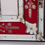 Large Vintage Venetian Red Glass Etched Wall Mirror