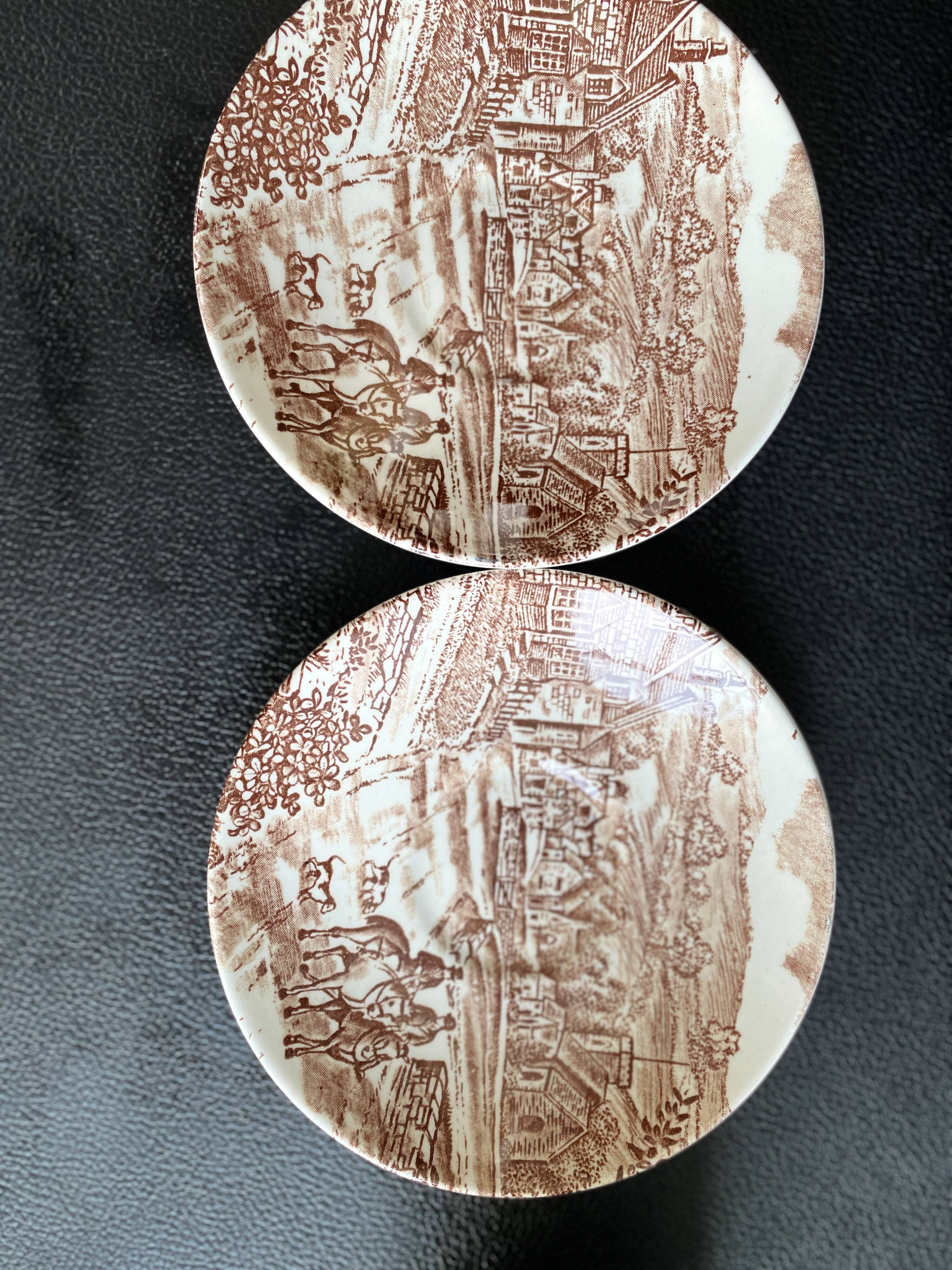 Duo of English Cups & Saucers Broadhurst Ironstone - Hunting Scene