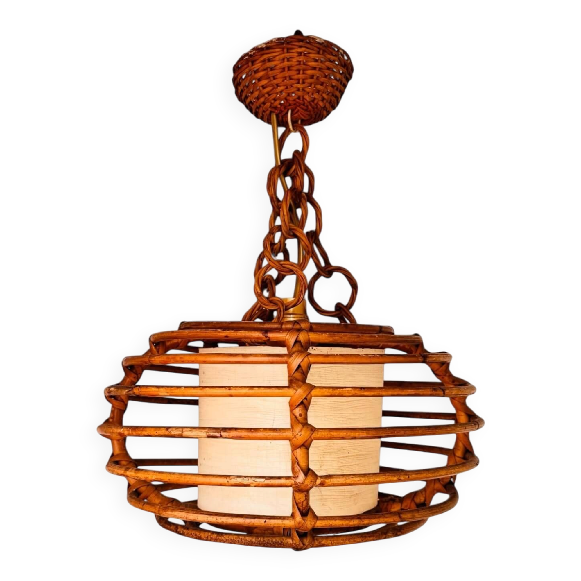 Vintage rattan suspension cage, 1950s