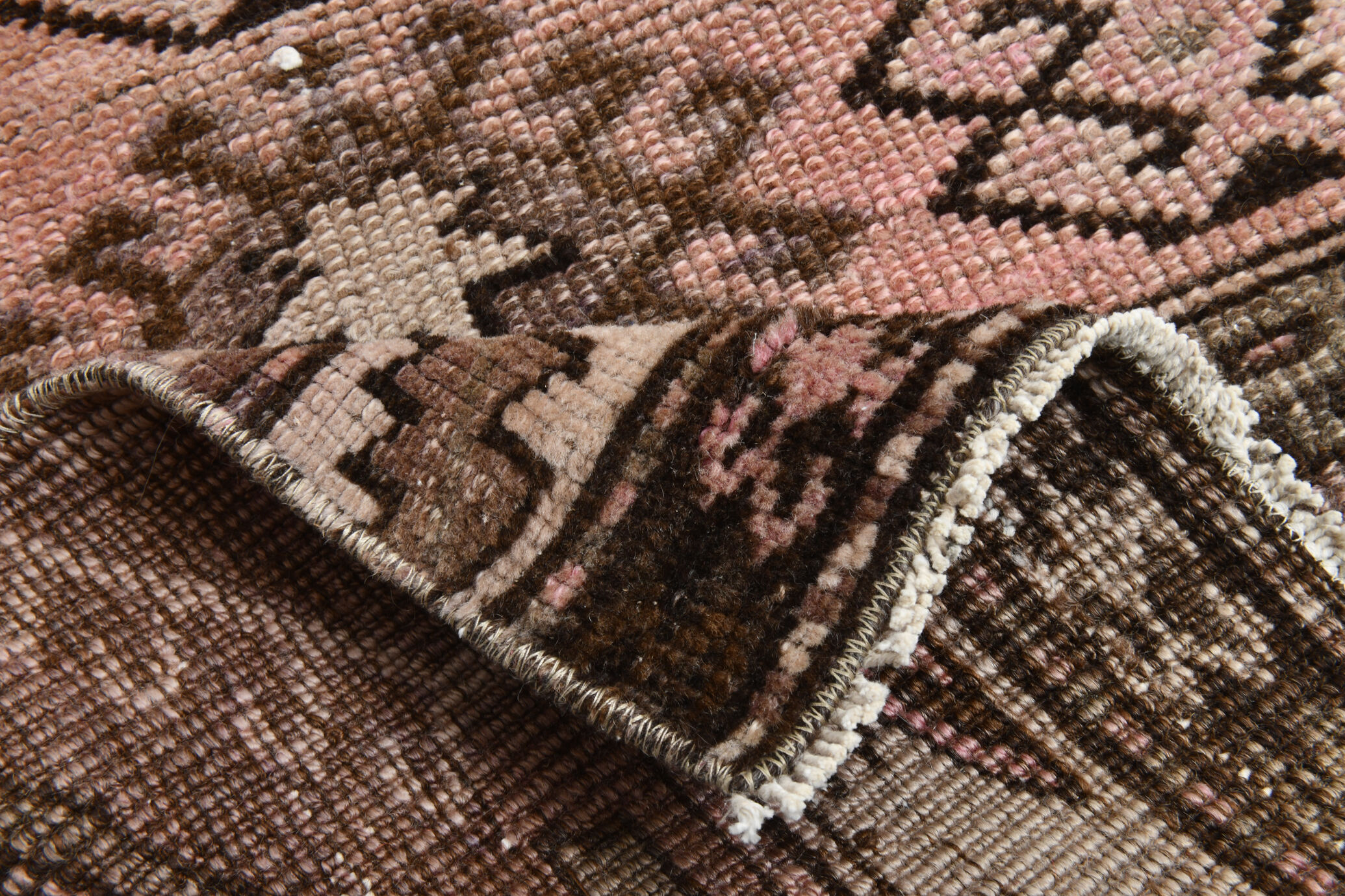 2x3 Brown & Pink Small Size Vintage Rug 52x80Cm