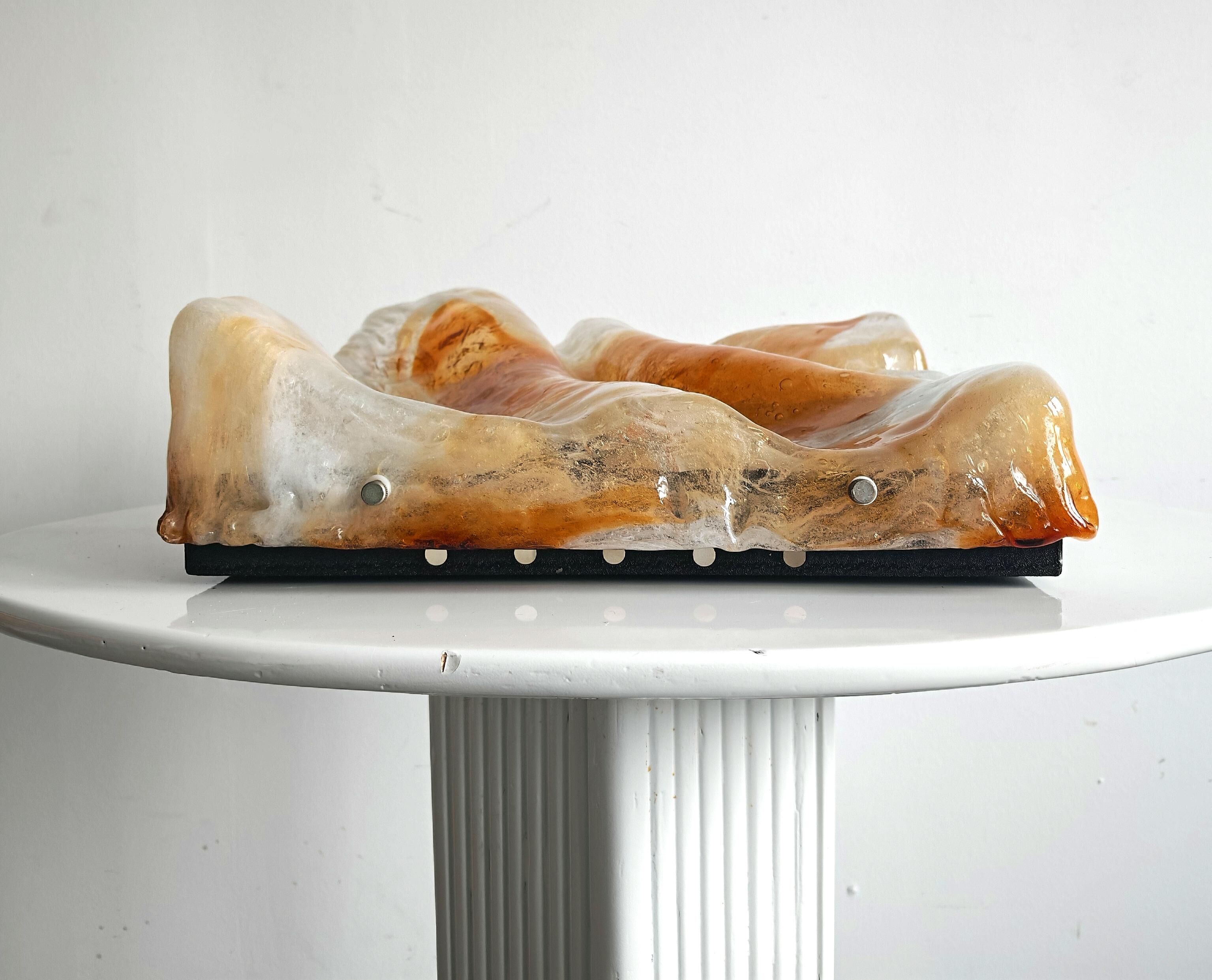 'Wave' ceiling light in amber glass by Mazzega from the 1970s.