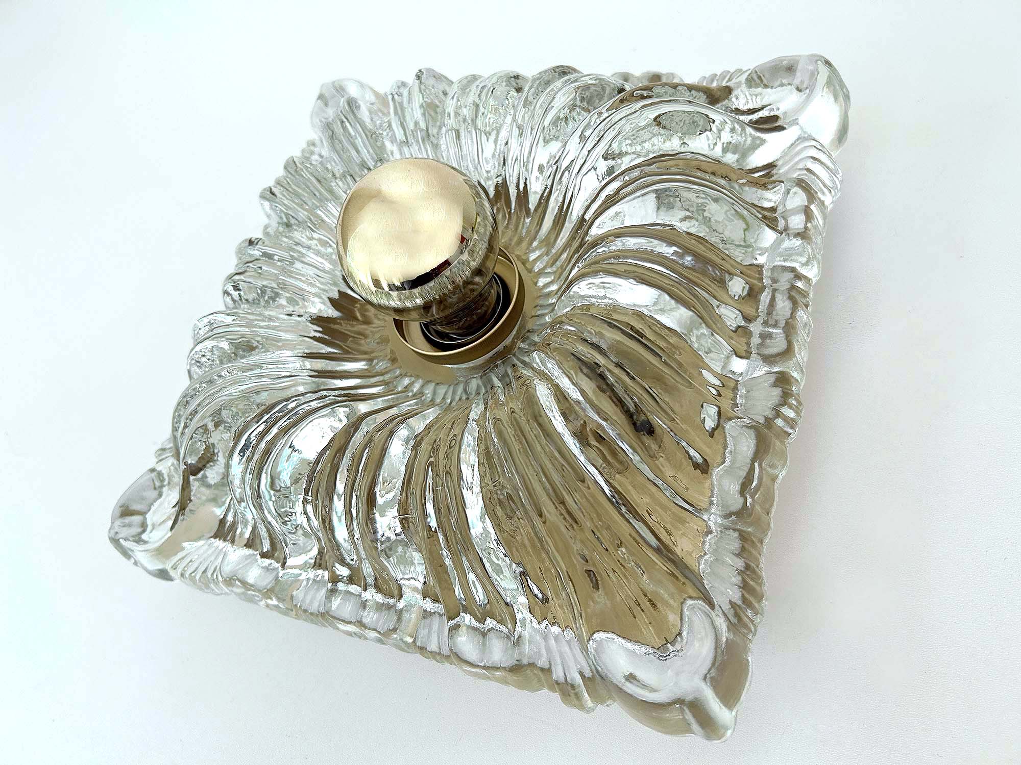 Pair large vintage architectonic wall lamps, 60s, glass