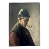 Oil on canvas mounted on oak panel - Portrait of a pipe smoker