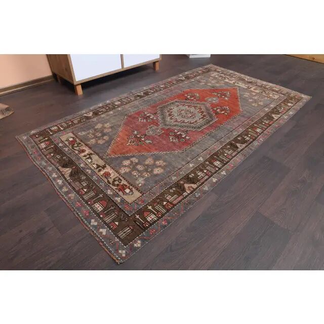 Vintage Turkish Oushak Handmade Wool Cotton Red Area Rug 110x227