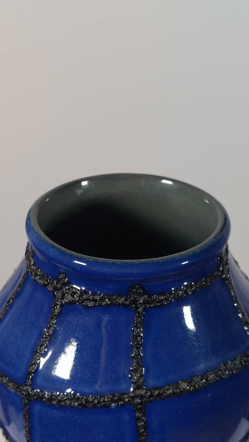 Vintage ceramic vase in fat lava style, Memphis spider web.