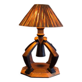Hand crafted Wabi Wabi table lamp with raffia shade, Netherlands 1930s