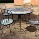 Mosaic garden furniture set in wrought iron, Mediterranean style, table and 4 chairs.