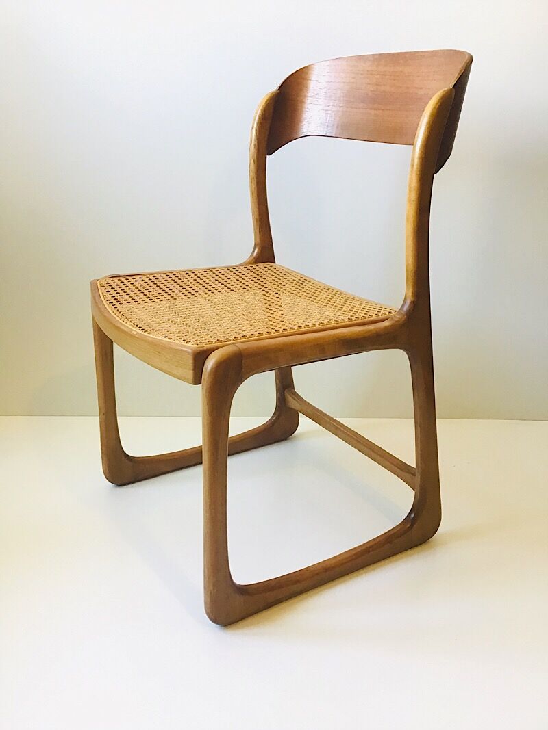 Set de 6 chaises traîneau cannées baumann, années 60