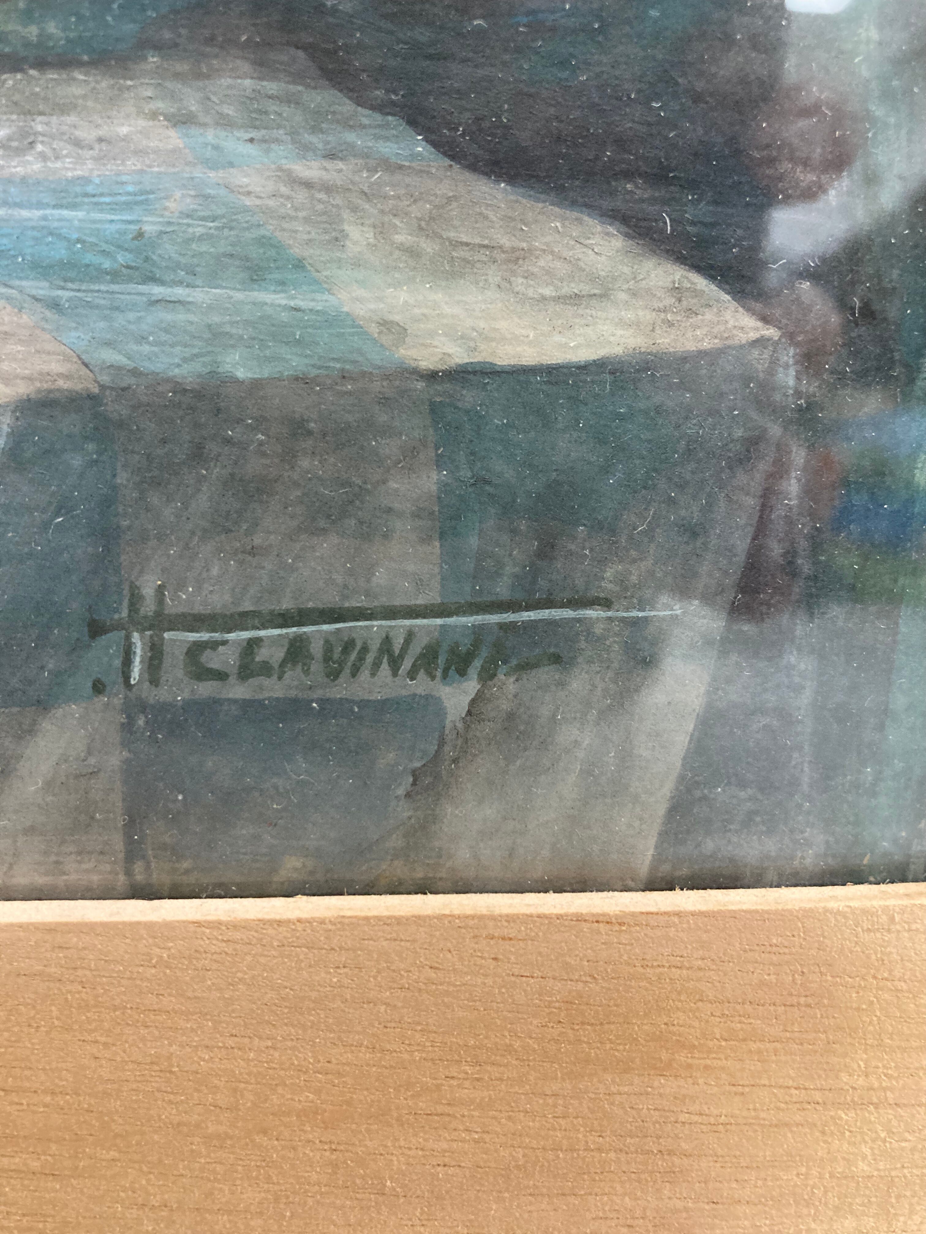 Vintage gouache painting