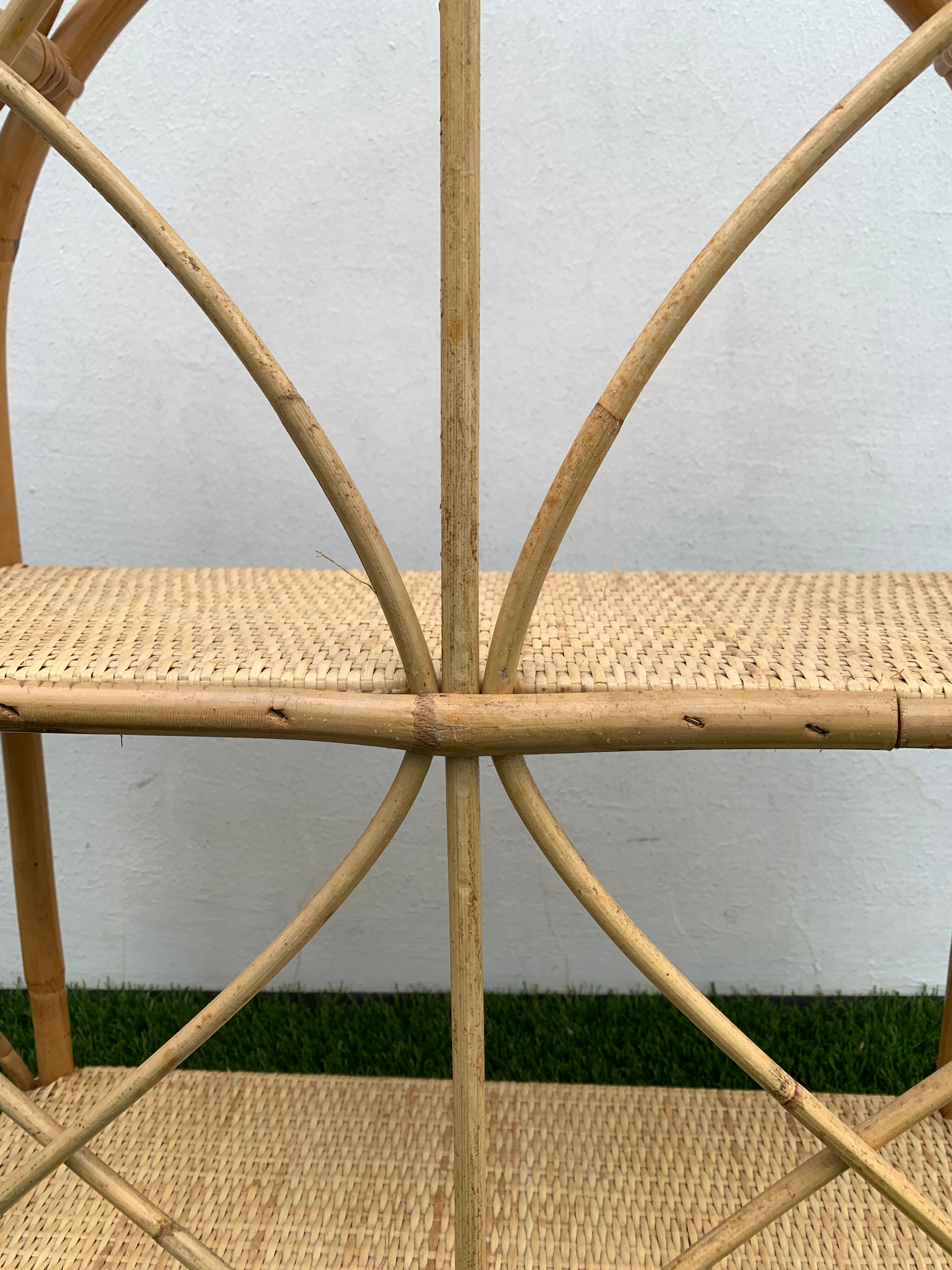 Pair of rattan and bamboo shelves or wall-bookcases, 1970