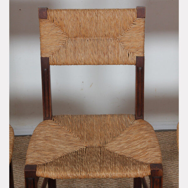Set of 6 oak rush chairs, French work, 1950.