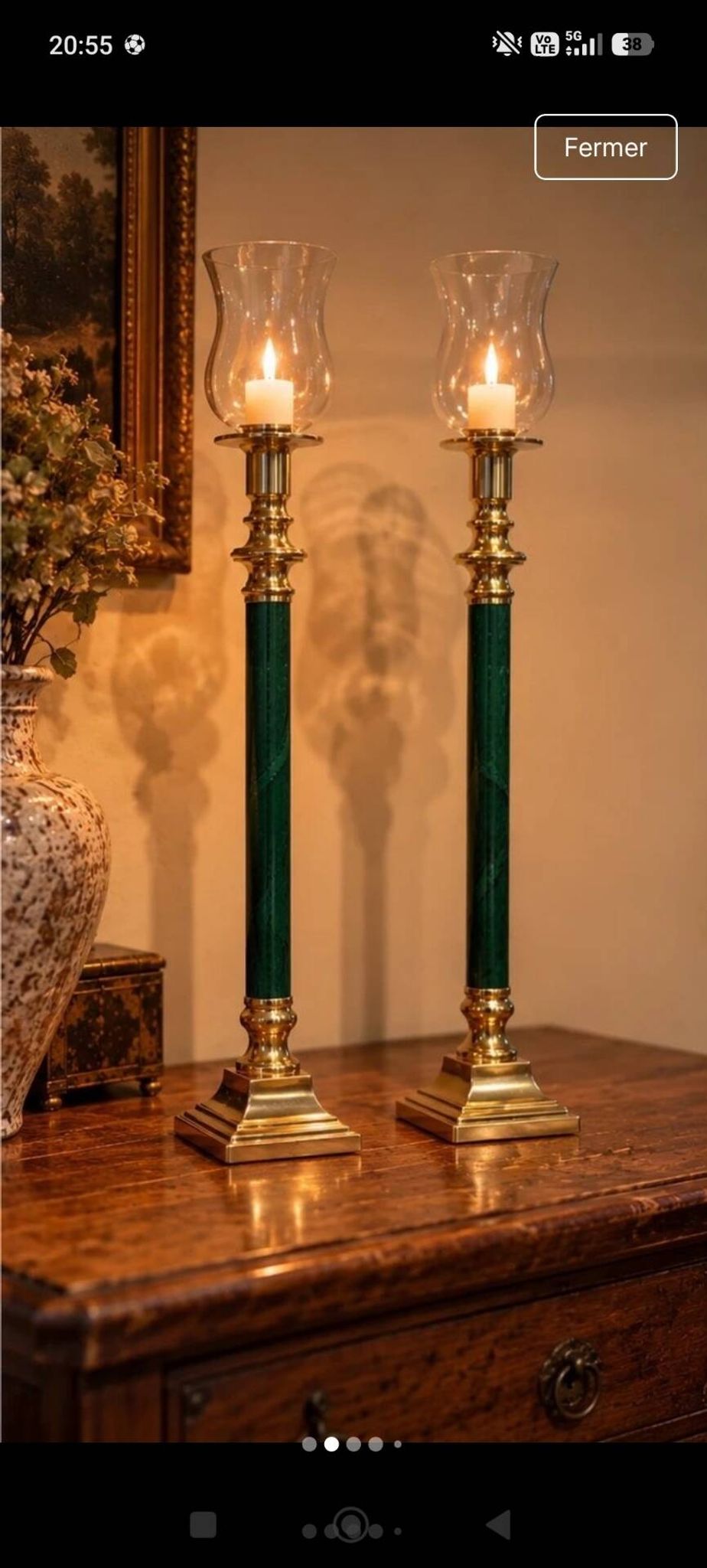 Pair of large candlesticks / convertible lanterns Hollywood Regency