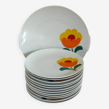 12 dessert plates with dish, Winterling Bavaria 70s