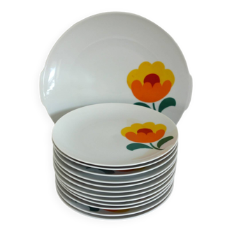 12 dessert plates with dish, Winterling Bavaria 70s