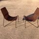 Pair of rattan and steel armchairs