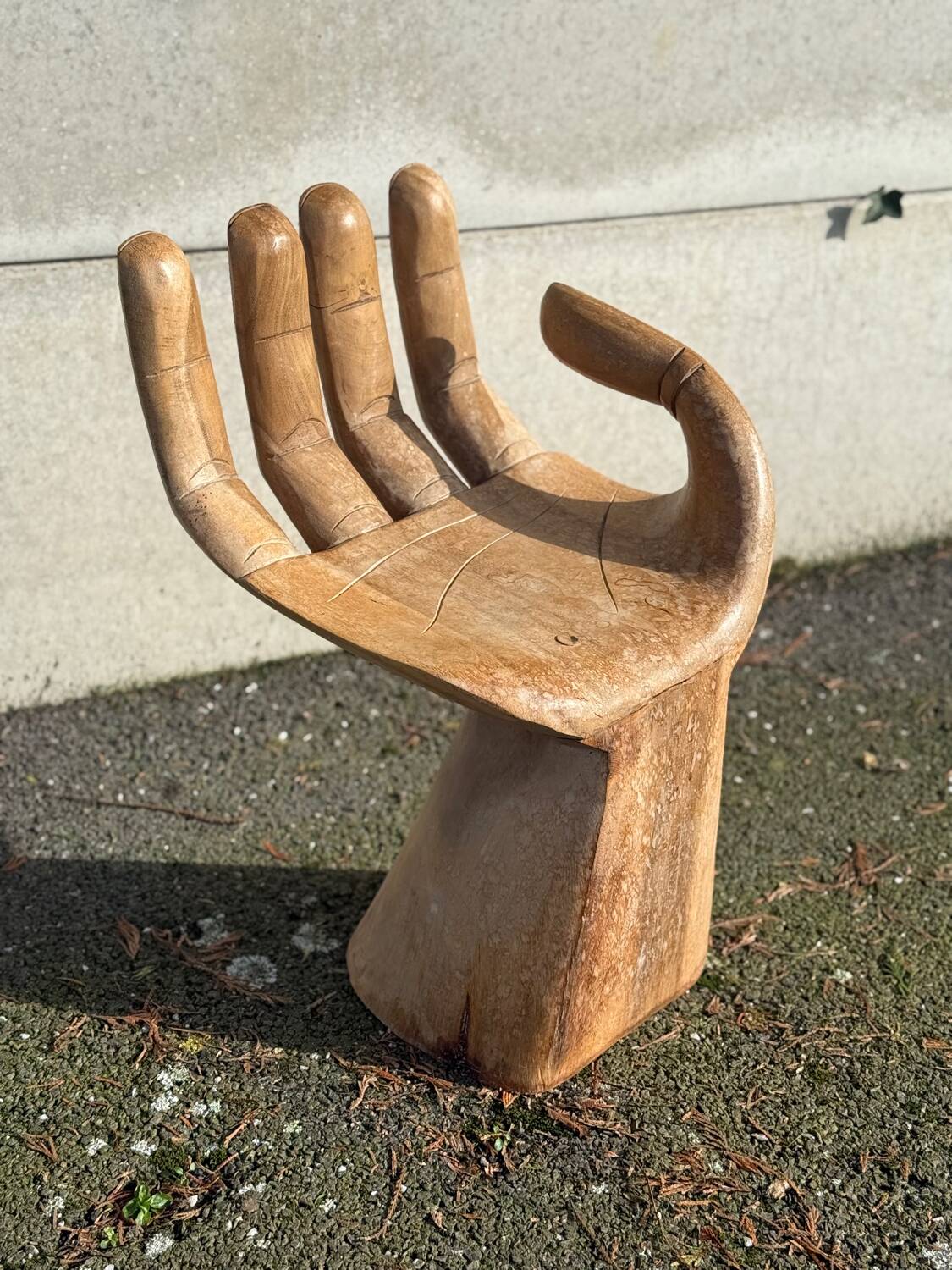 Vintage wooden hand-shaped stool chair