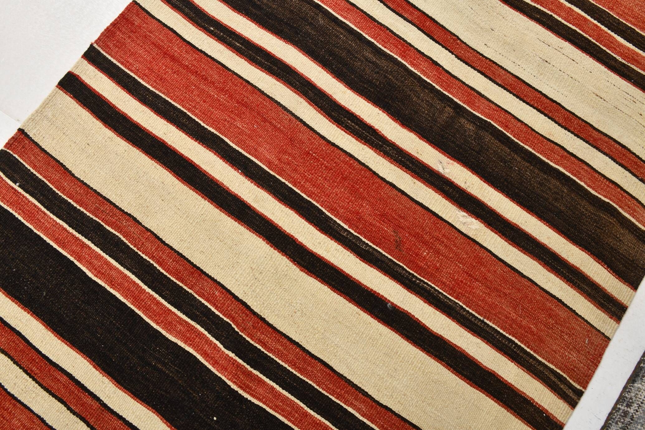 3x7 Multicolor Striped Kilim Rug, Long Wide Anatolian Kilim, 101x195Cm