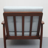 1960s teak armchair new cushions in grey-blue