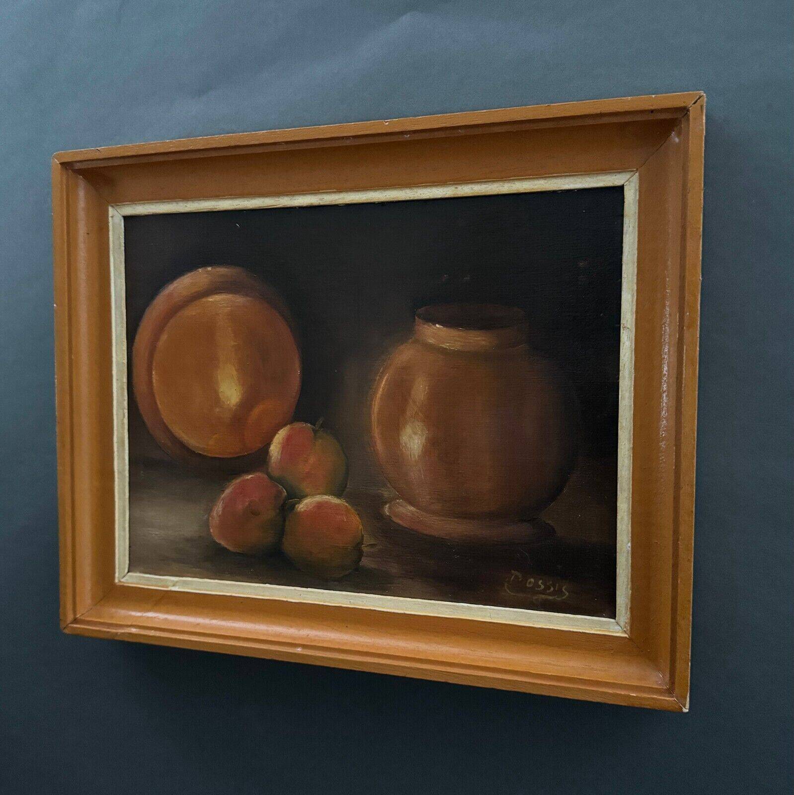 Oil on panel by Possis still life with fruits 20th century