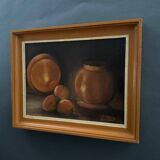 Oil on panel by Possis still life with fruits 20th century