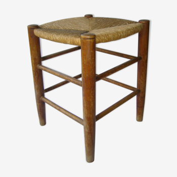 Tabouret en bois assise paillée