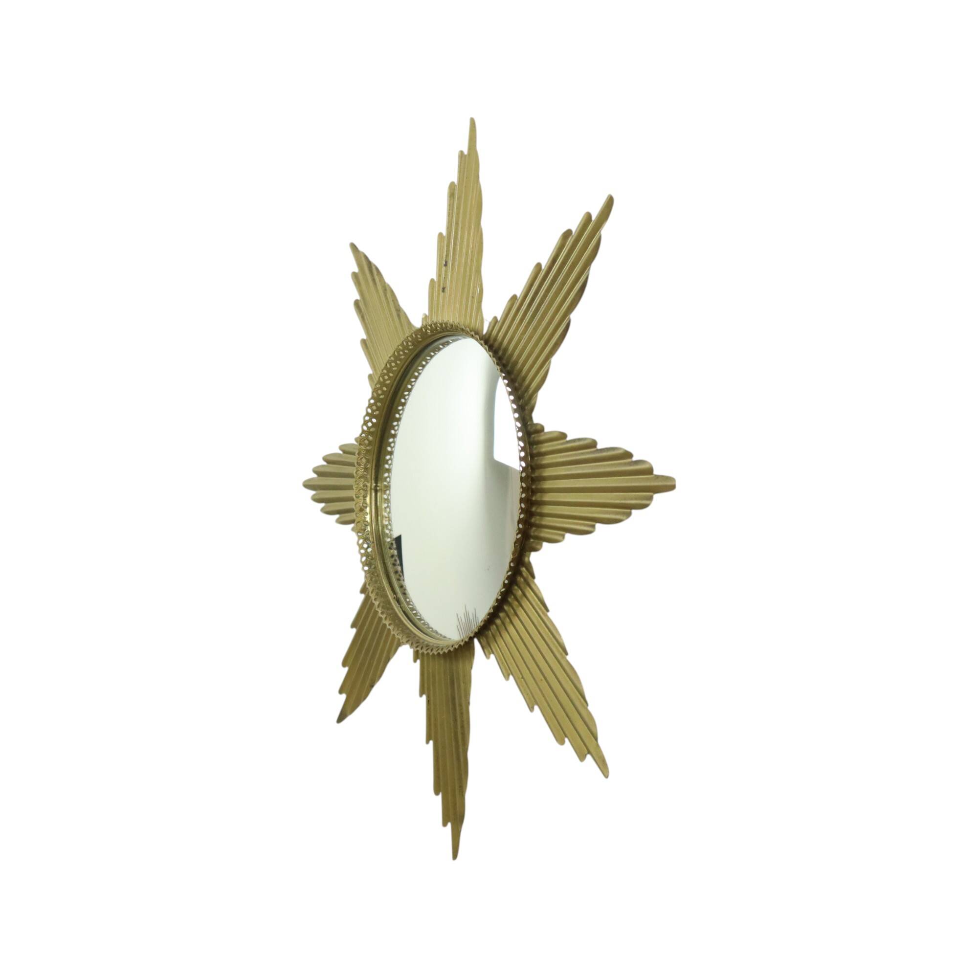 Large Starburst Sunburst Mirror Convex Gold Metal