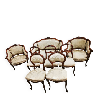 Banquette 2 places + 2 bergères simples + 5 chaises Louis XV à RETAPISSER