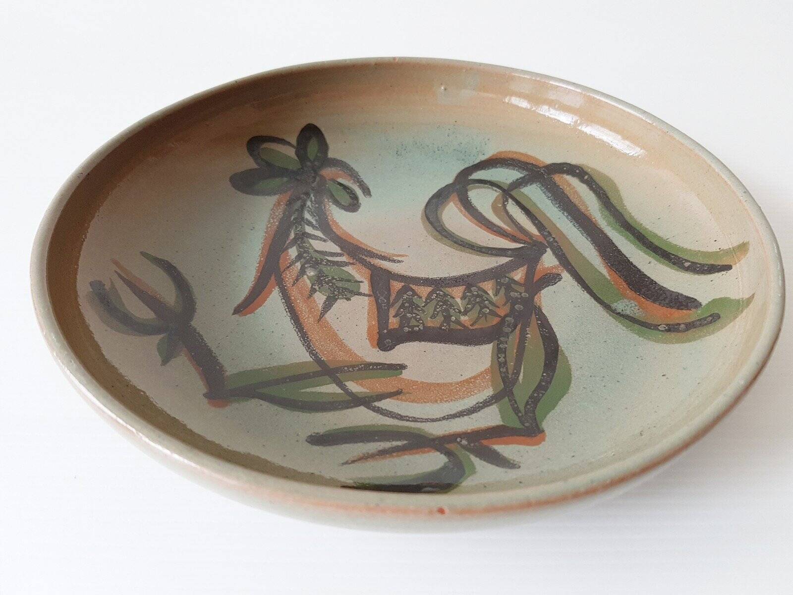 Vallauris AAO: Vintage 50s 60s ceramic terracotta rooster plate