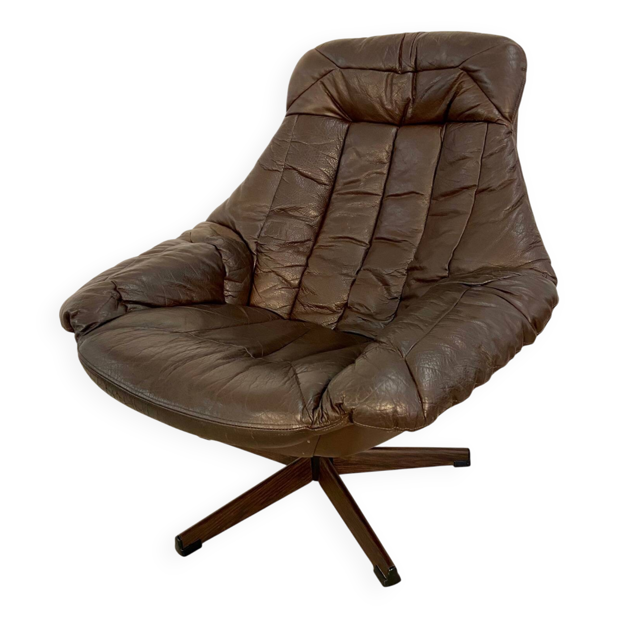 Vintage danish mid century leather swivel egg chair by bramin 1960,s