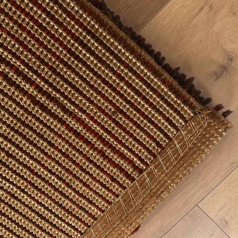 Tapis et tapisserie RYA vintage des années 1970 en marron et orange avec cheval