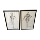 Lot of 2 framed fashion illustrations Paco Rabanne