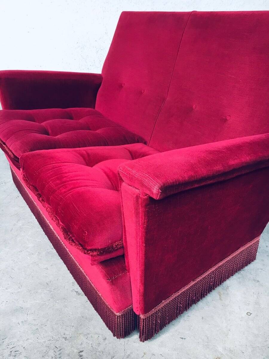 Hollywood Regency Style Fuchsia Velvet 2-Seat Sofa with Fringe, 1960s