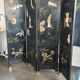 Chinese screen in black lacquer and marble stone