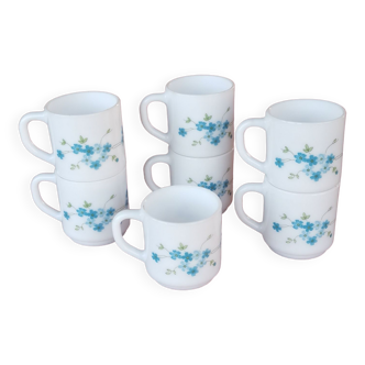Set of 7 Arcopal Myosotis Veronica Espresso Cups