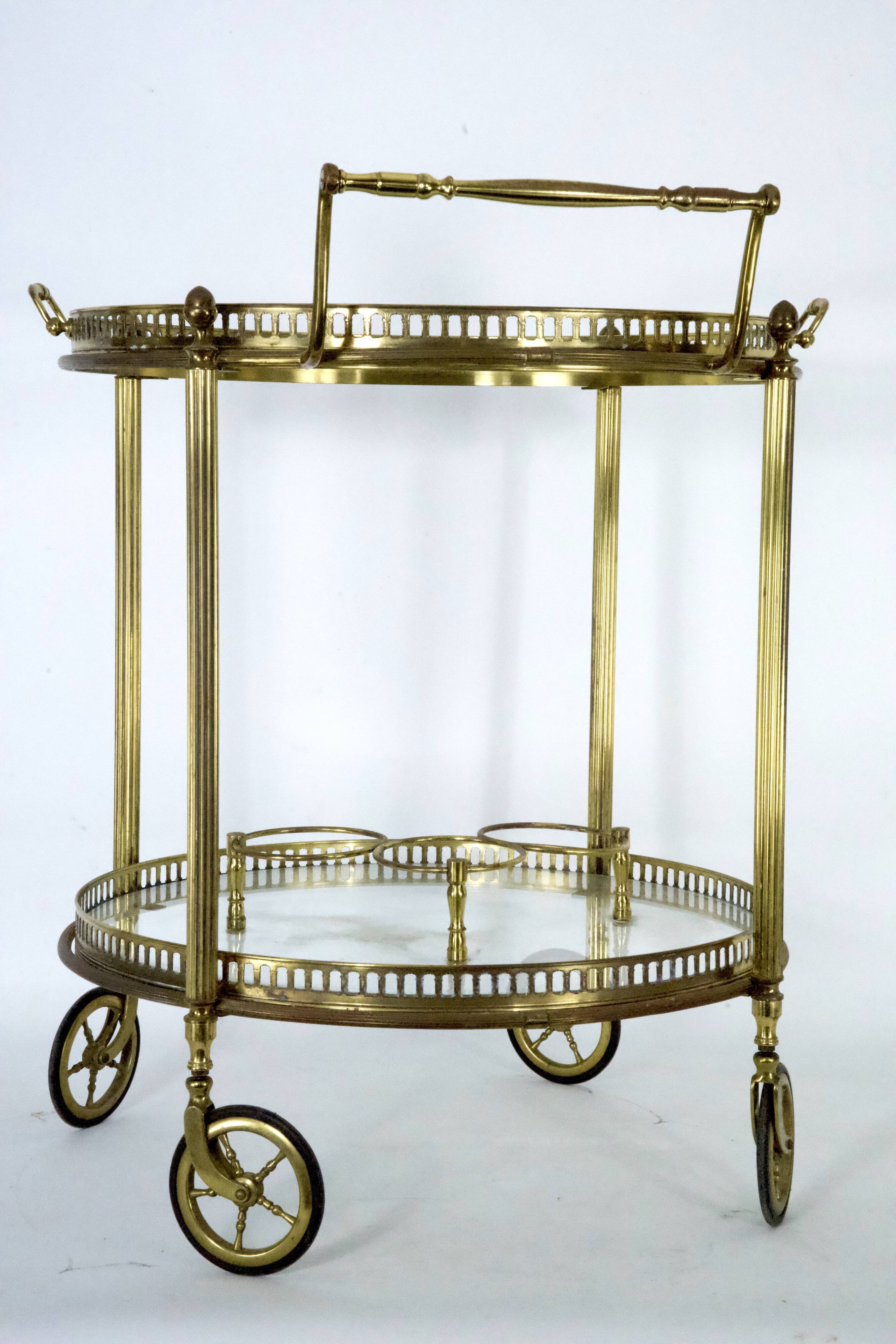 Mid-Century Modern Brass and Glass Bar Cart 1970s.