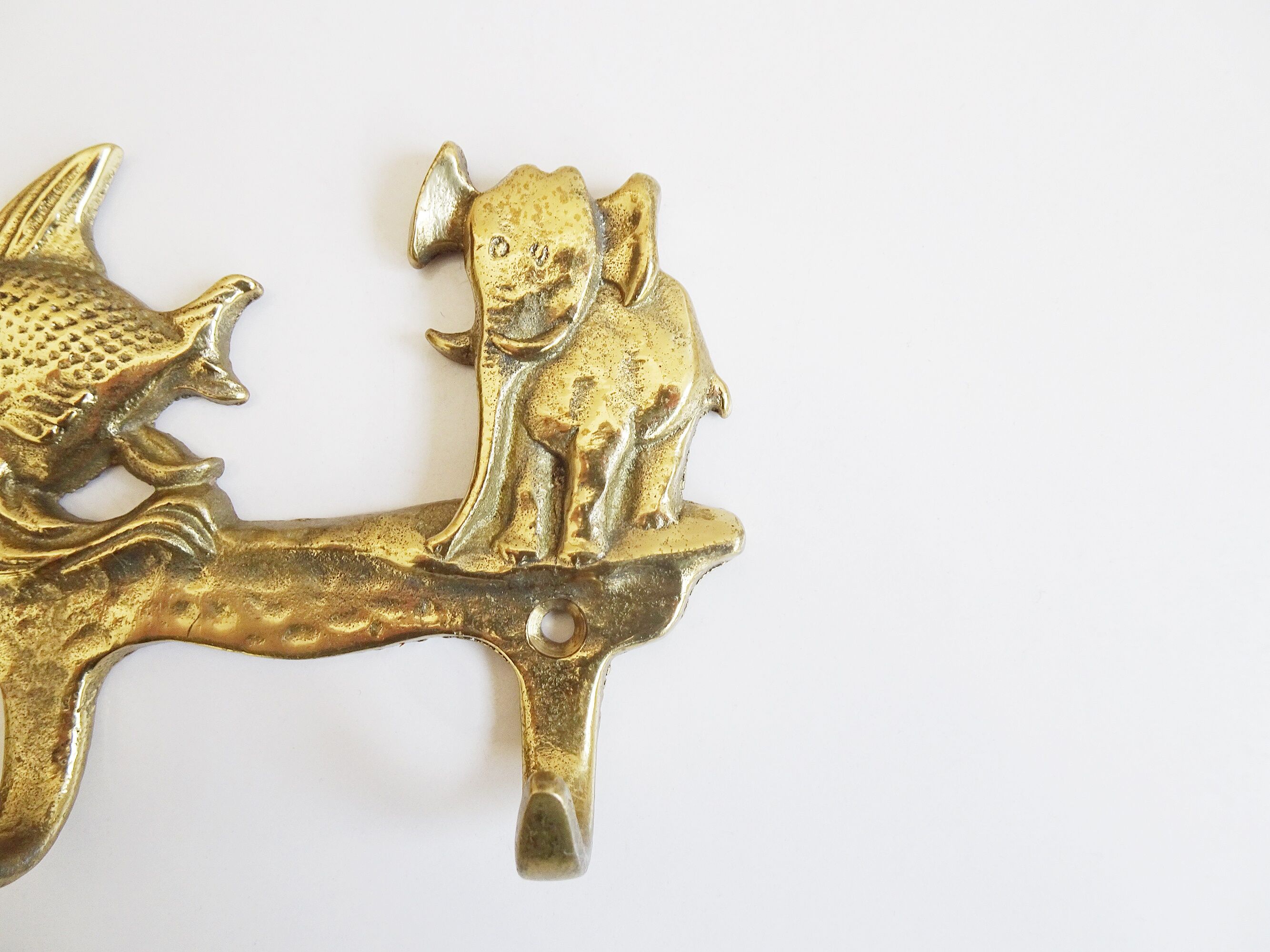 Brass coat rack with animal motif, wall hook children's room, key rack