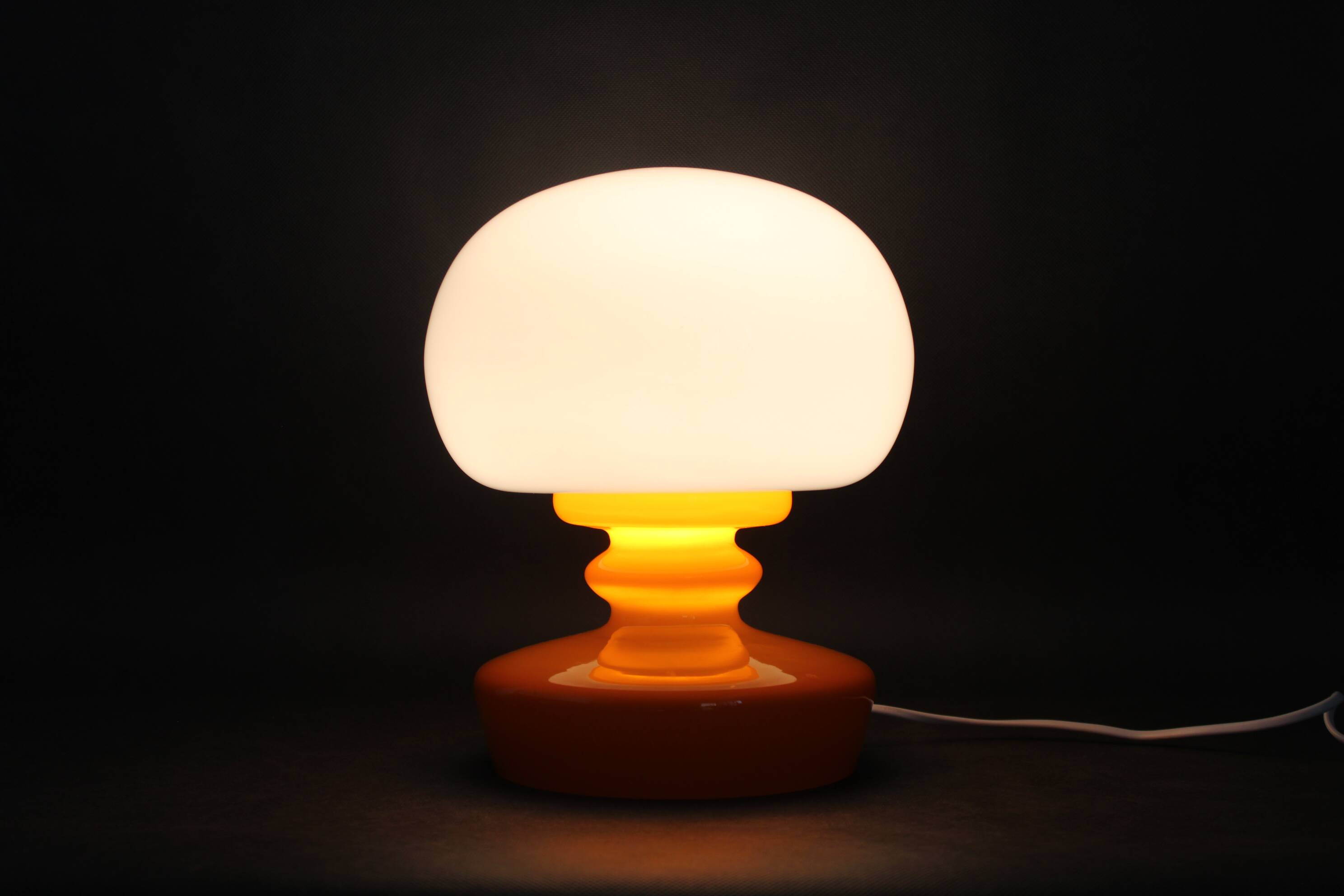 1970s Stepan Tabery Orange Glass Mushroom Table Lamp, Czechoslovakia
