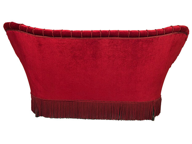 Napoleon III confidant sofa, red velvet trim redone