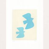 Painting on paper - birds - light blue - signed eawy