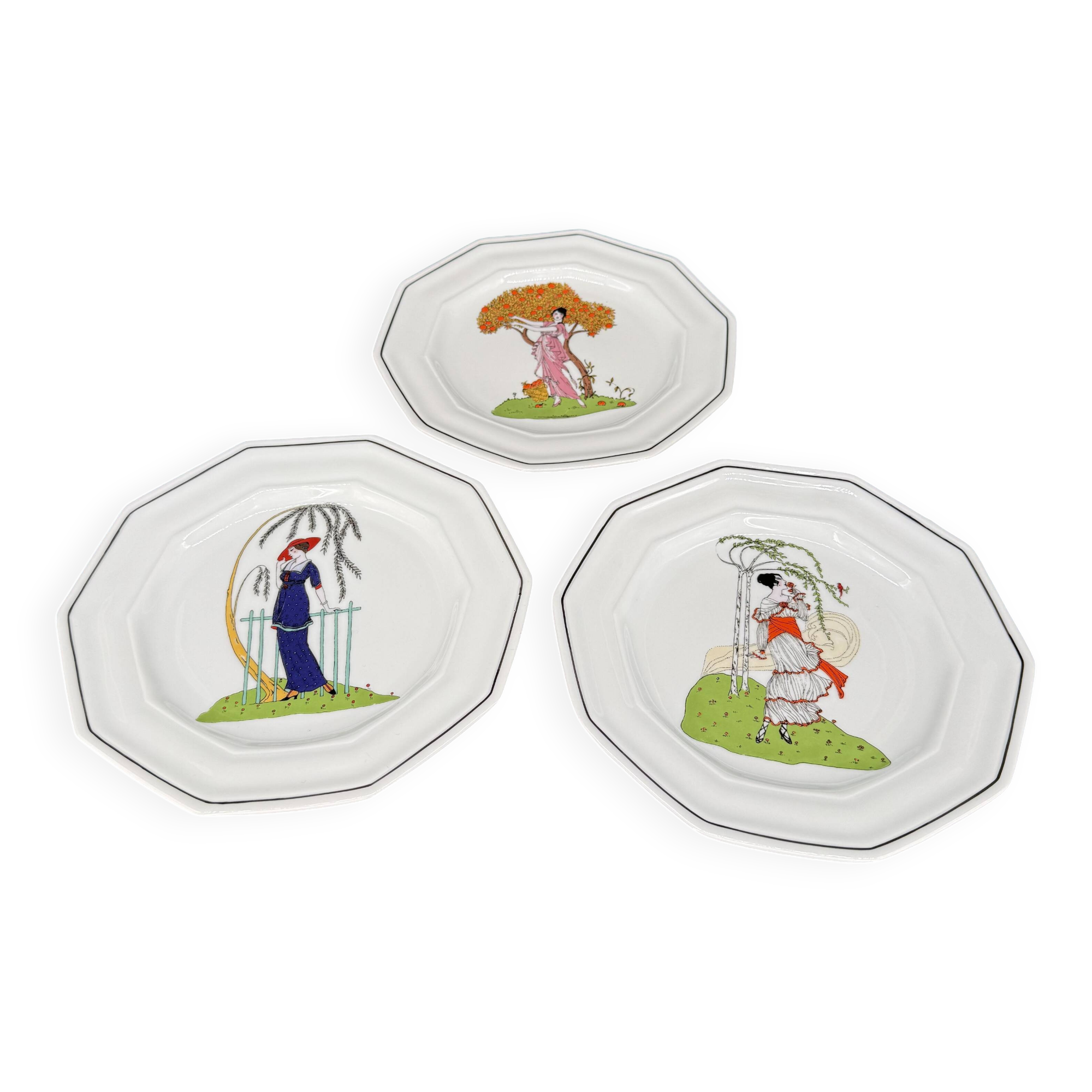 3 octagonal Art Deco plates in Médicis porcelain