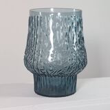 Vase vintage en verre pressé gris-bleu à décor ondulé