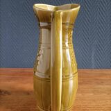 Sarreguemines green ceramic wine pitcher