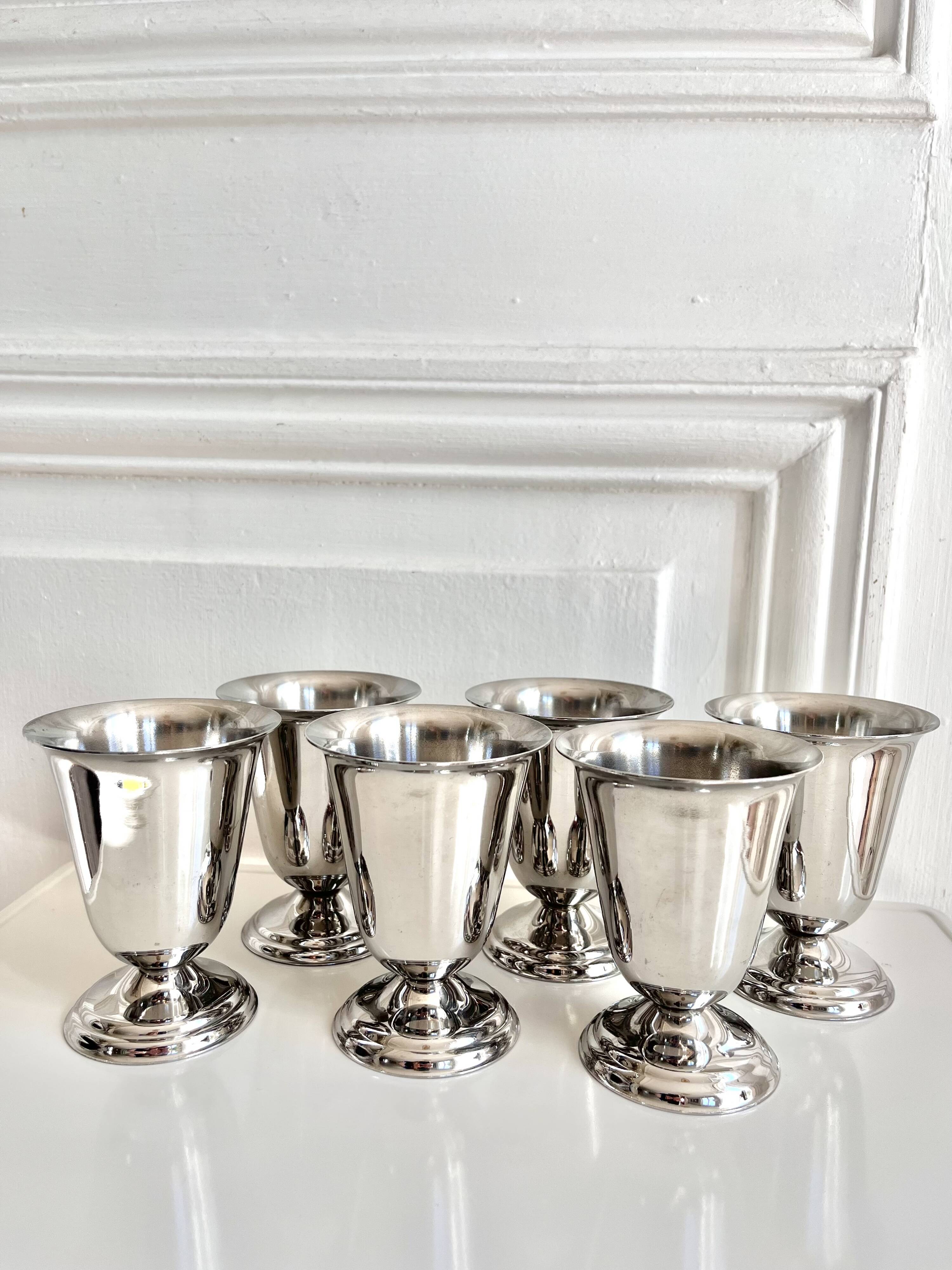 6 vintage stainless steel ice cream cups in the shape of a tumbler.