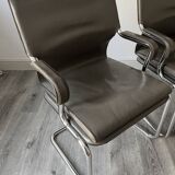Set of 6 Uno chairs in grey leather on tubular chrome cantilevered frames